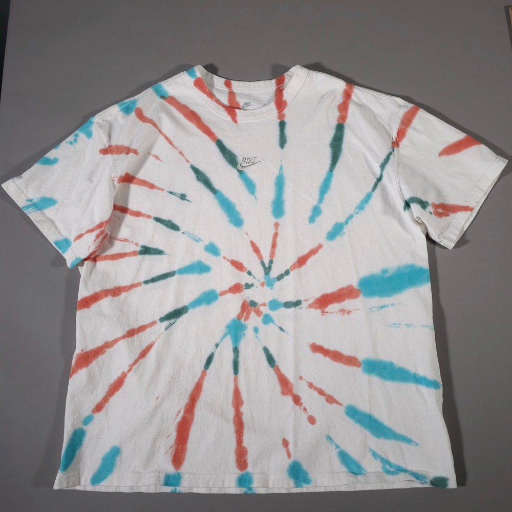 Nike T-Shirt Mens XL White Tie Dye Loose‎ Fit Embroidered Logo FV3780-133